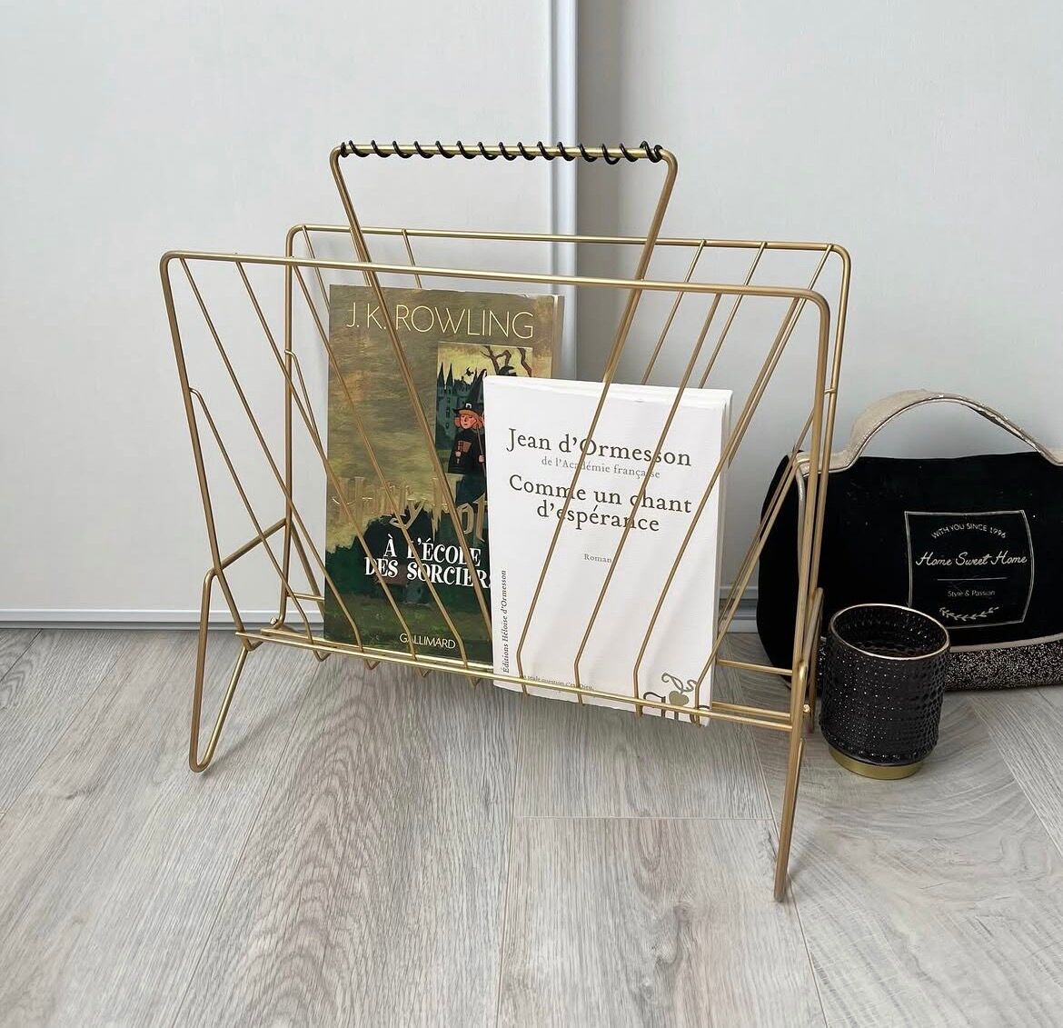Vintage gold metal magazine rack