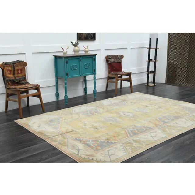 1970s Vintage Turkish Oushak Handmade Wool Cotton Orange Area Rug 198X287