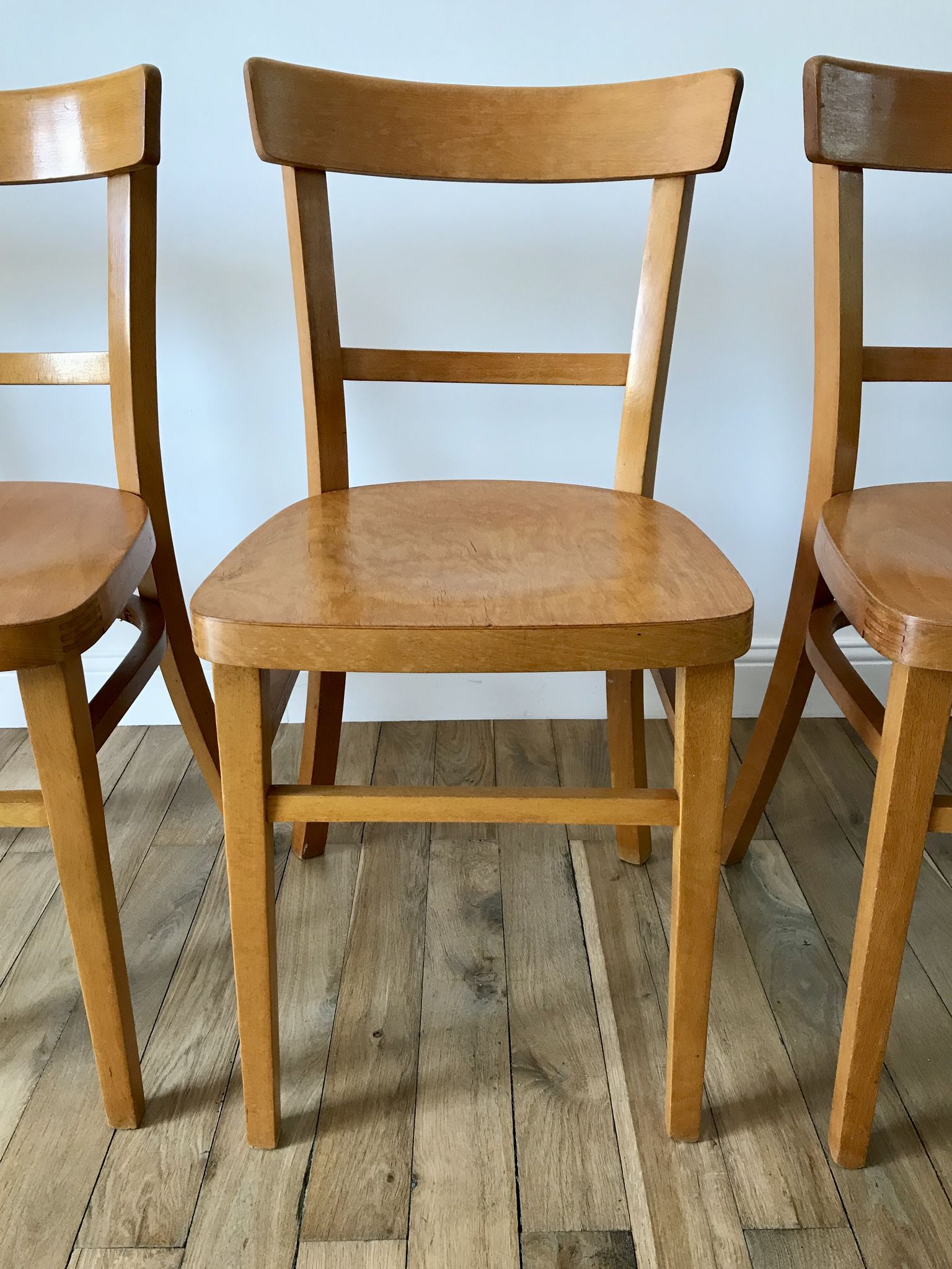 set of 4 Thonet bistro chairs in curved wood honey Mid-Century 50s