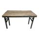Folding workshop table in teak and wrought iron