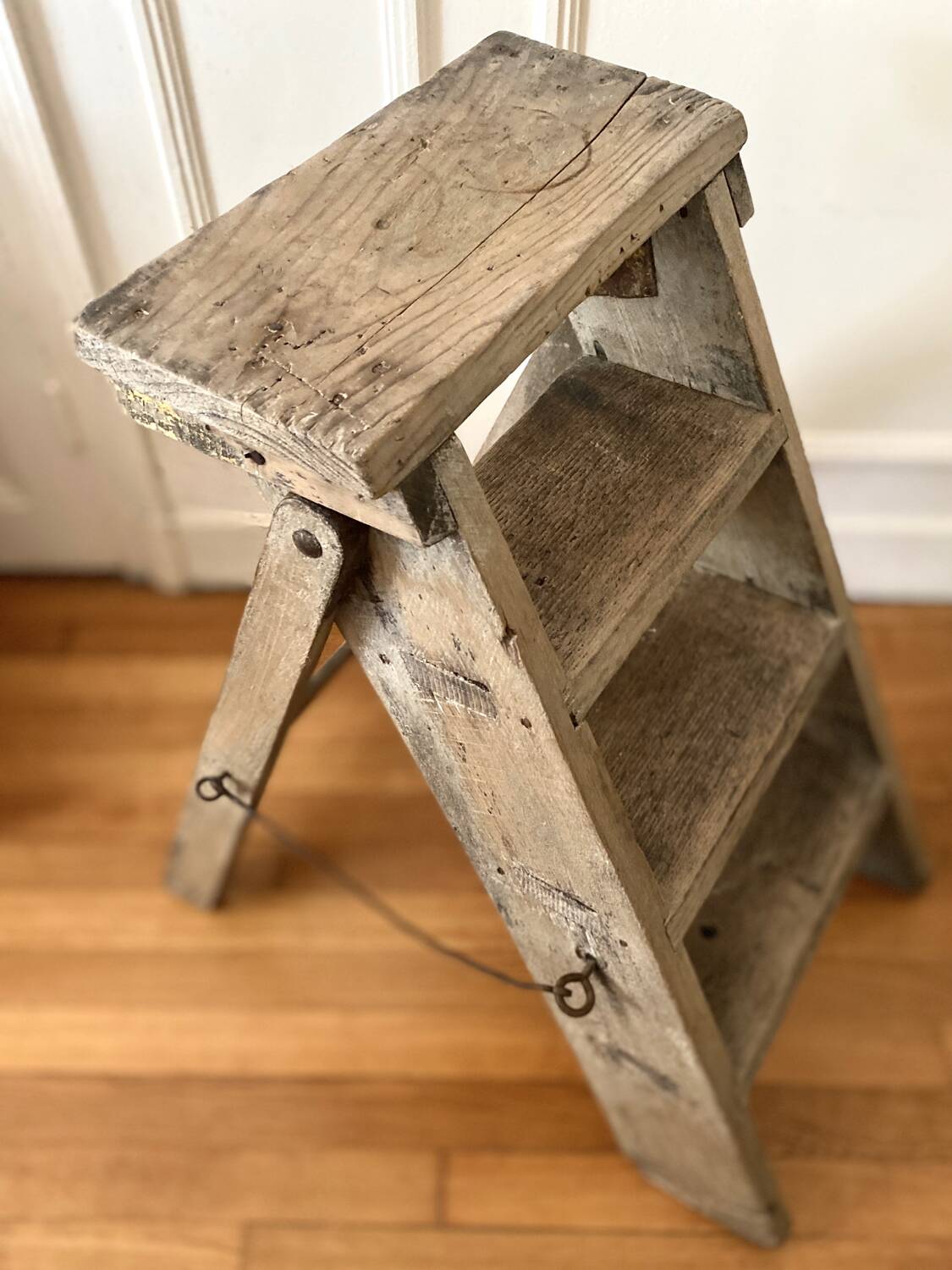 Antique wooden folding stepladder