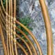 Rattan and leather headboard 140cm vintage 1970