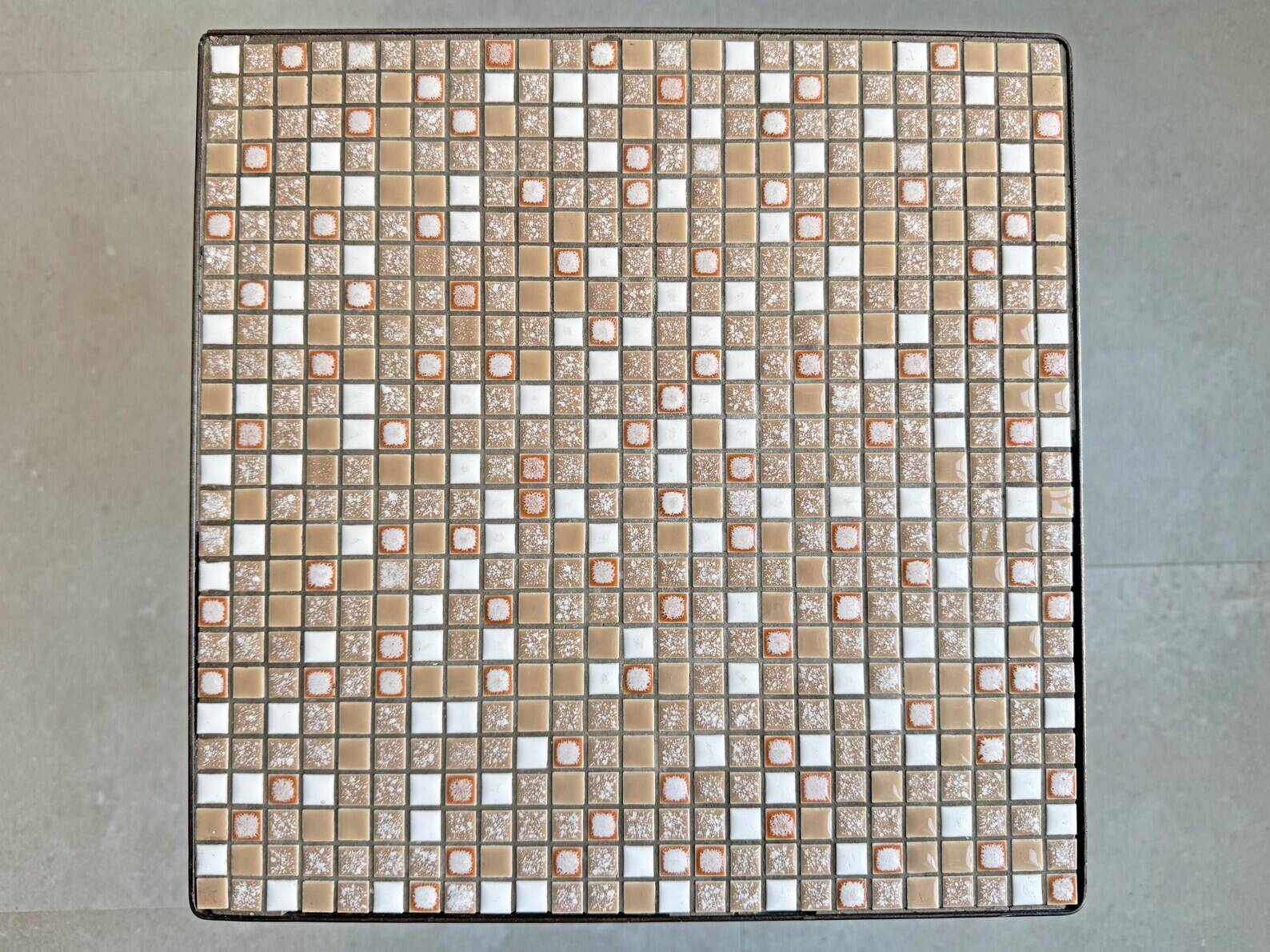 Vintage square side table with a mosaic ceramic top and hairpin legs