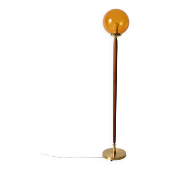 Teak and Amber colored Glass Floor Lamp