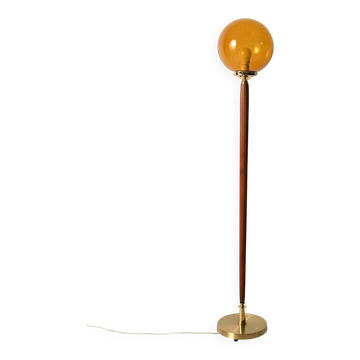 Teak and Amber colored Glass Floor Lamp