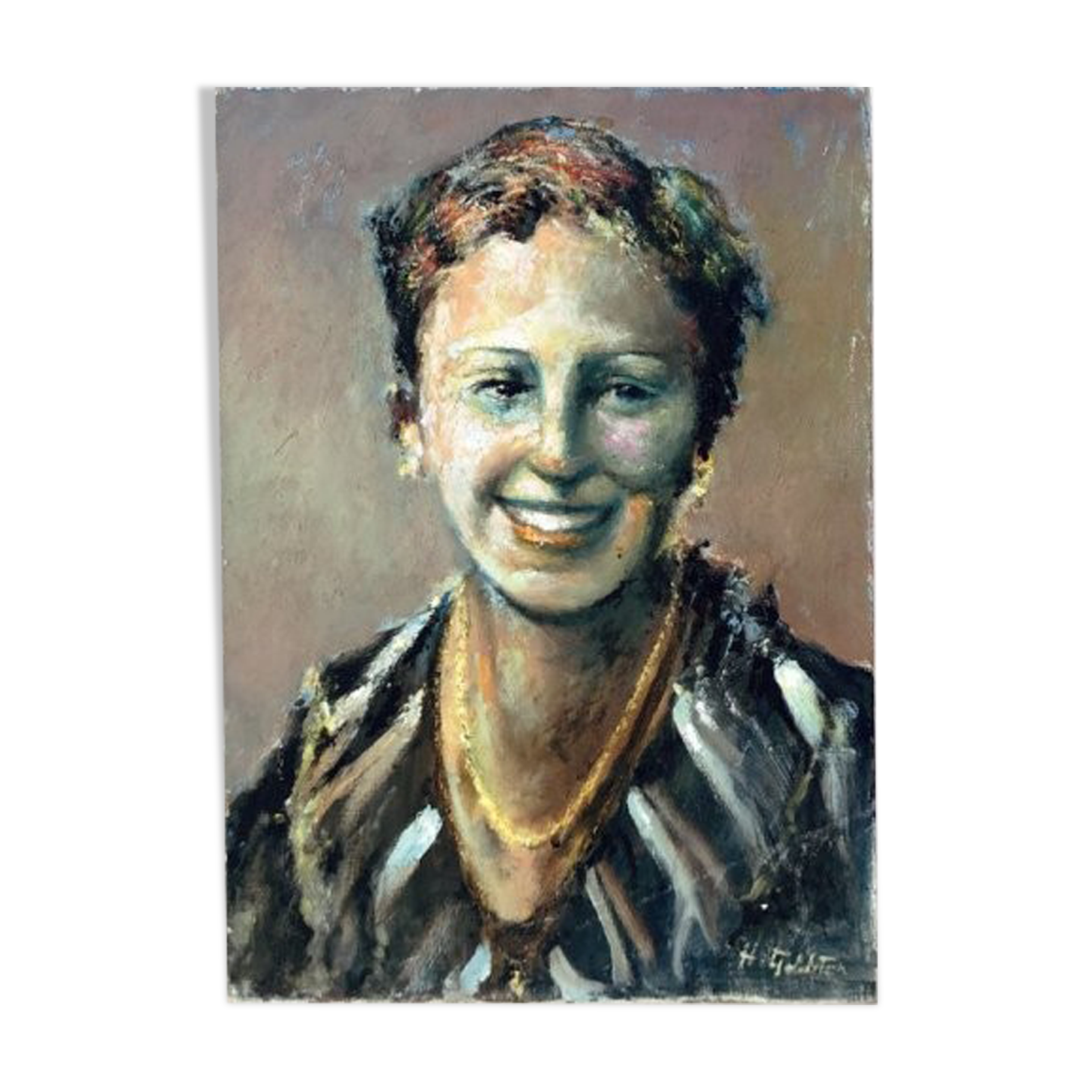 Tableau portrait de femme 1960 signé H.Golstein