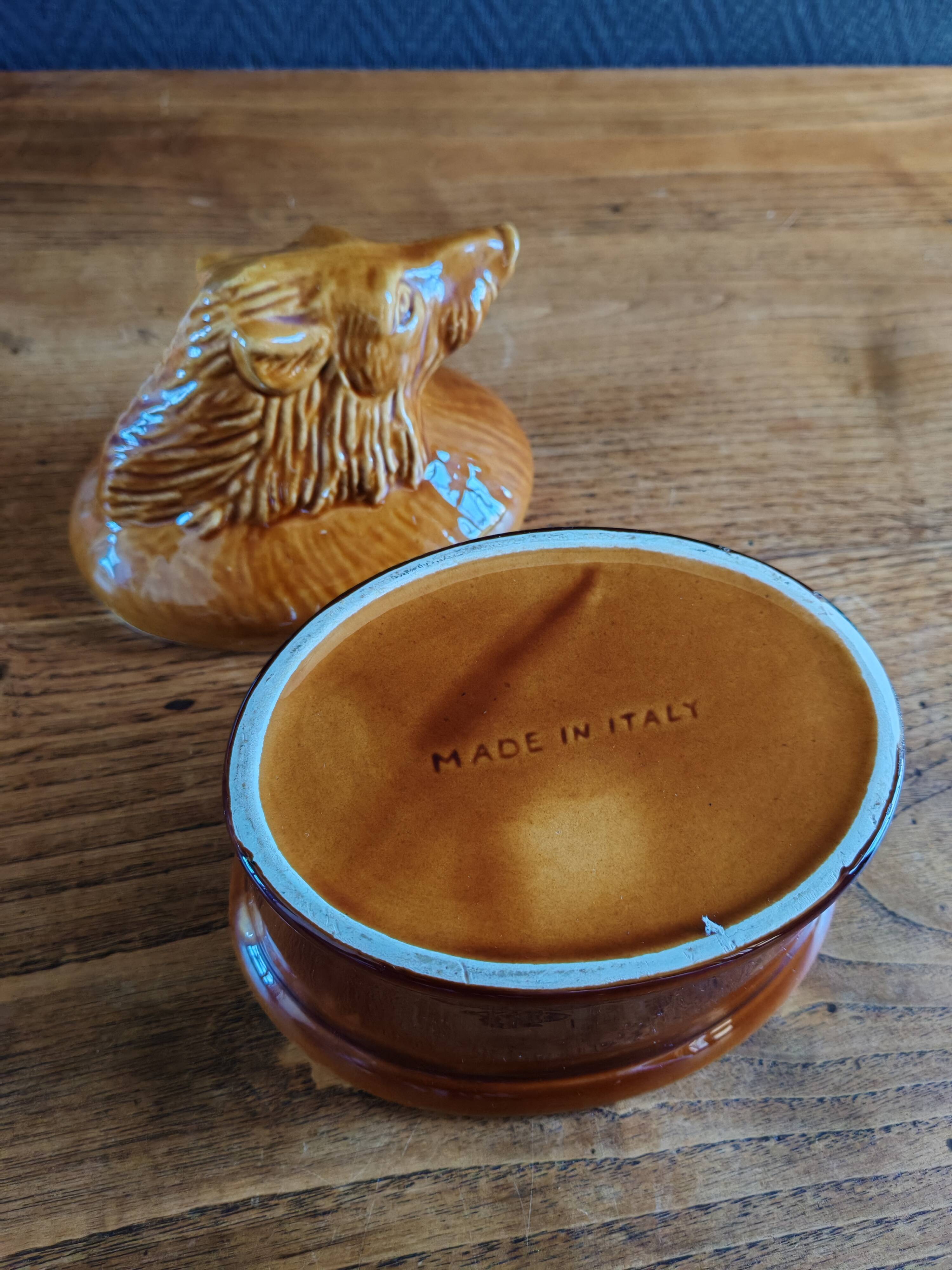 Terrine Vintage Tête de Sanglier en Céramique, Plat de Service Gibier