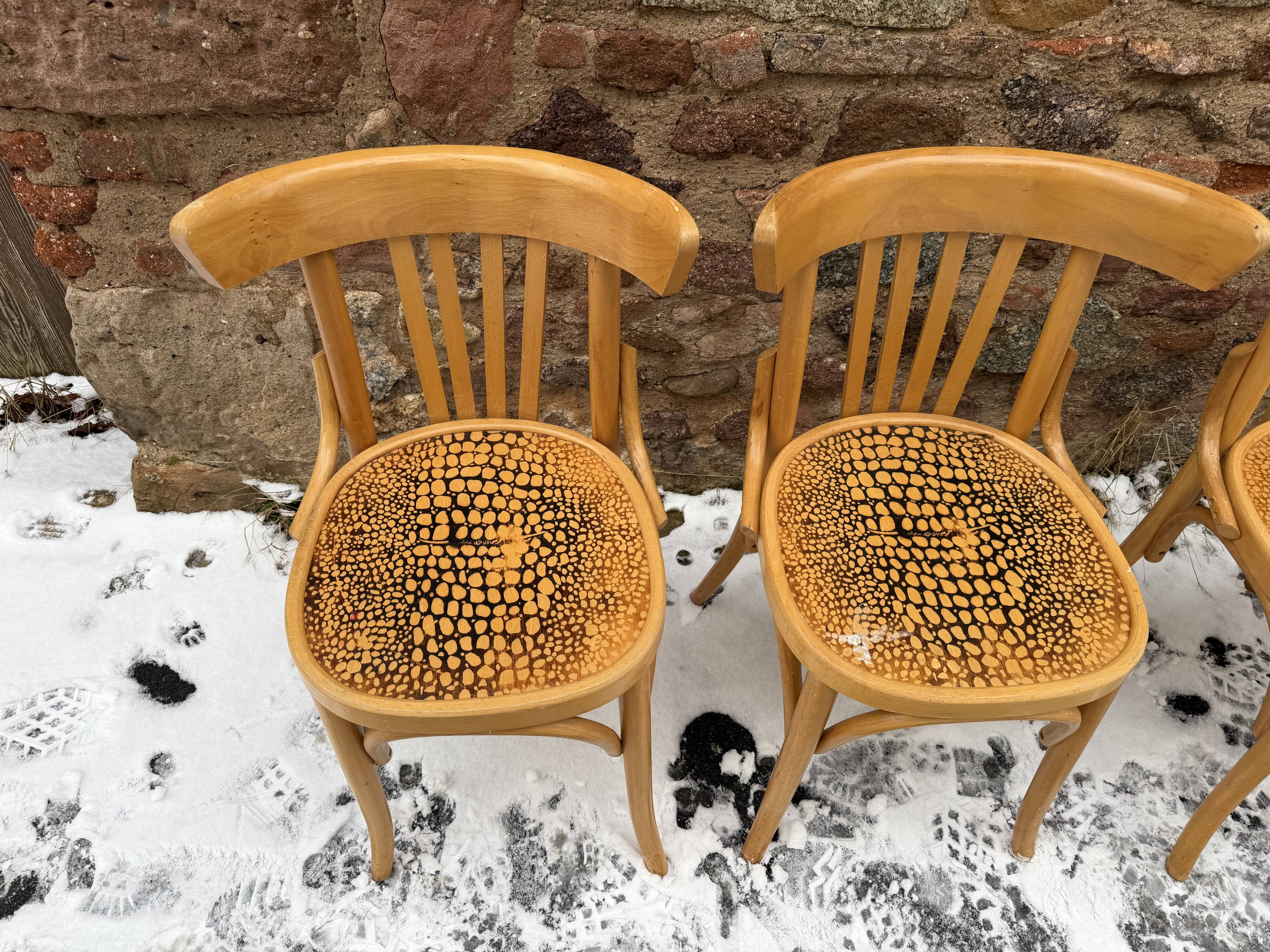 Set of 9 vintage bistro chairs in beech wood – bentwood, patterned seat