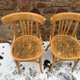 Set of 9 vintage bistro chairs in beech wood – bentwood, patterned seat