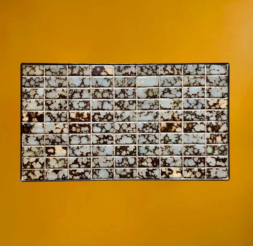 Tables gigognes en céramique, mosaïque et métal noir, années 60-70