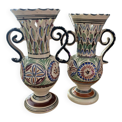 Paire de vases anciens en céramique – Poterie d’Art Habib Kerkenni – Nabeul, Tunisie
