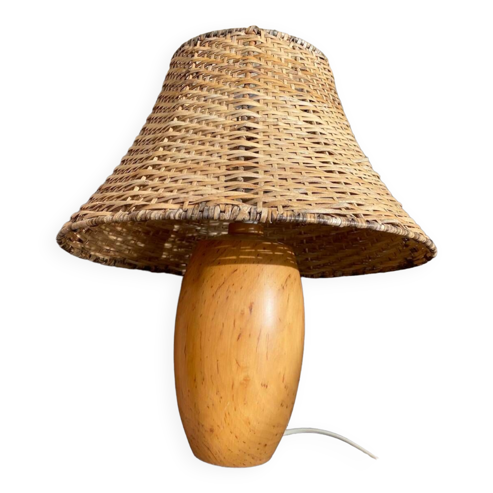 Wooden Lamp with Rattan Lampshade