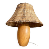 Wooden Lamp with Rattan Lampshade