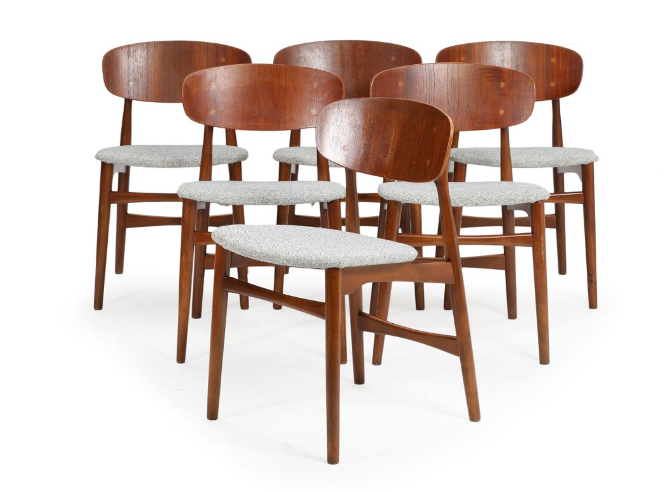 Series of 6 Scandinavian chairs in oak and teak by Jens Hjorth. Edition Randers Stolefabrik