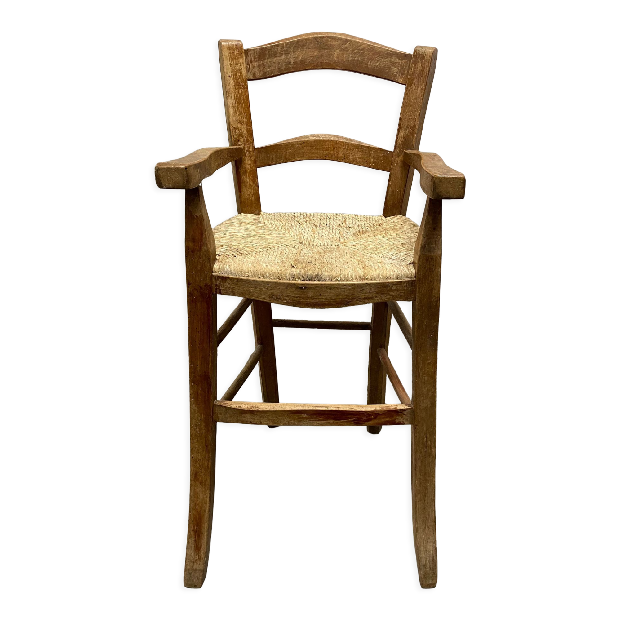 Wooden children's high chair and mulched seat