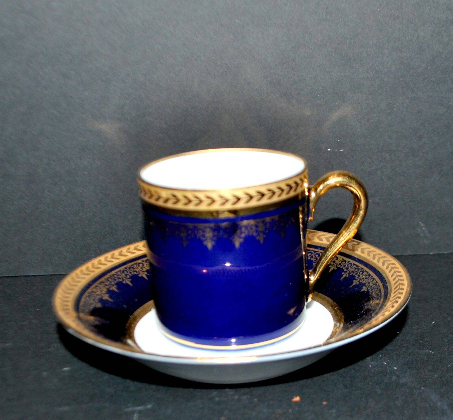 Limoges DC cobalt blue and gold porcelain litron coffee cup