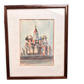 Old Watercolour Historical Building Russia Orthodox Cathedral Moscow 199