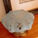 Vintage ceiling light in light blue glass with new frame.