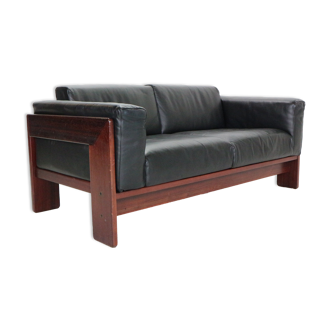 Tobia Scarpa black leather "Bastiano" 2-seater sofa for Knoll, 1960s, Italy