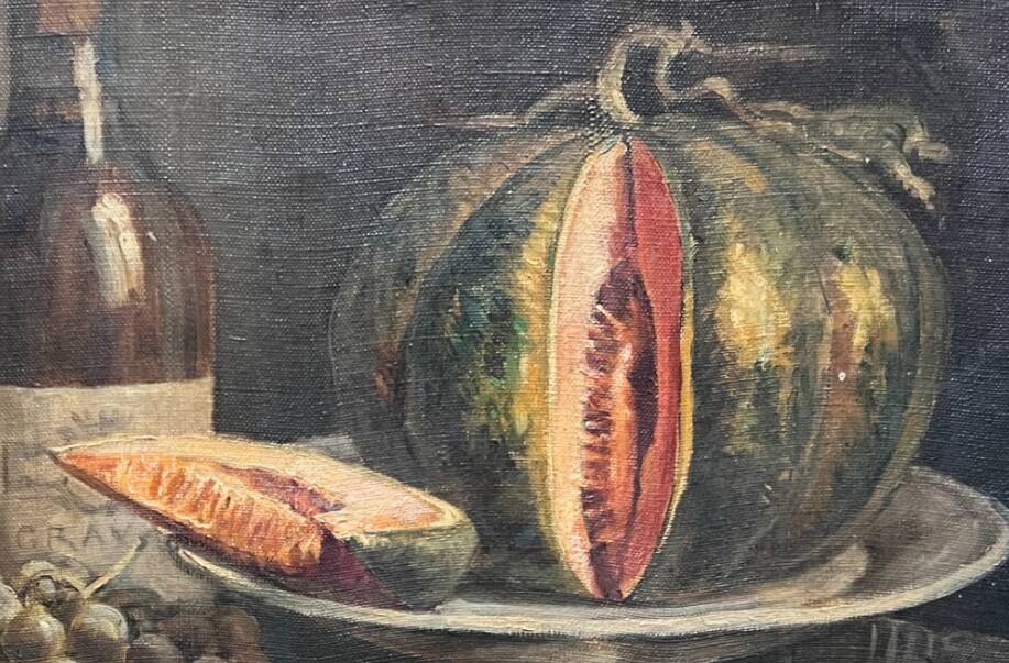 Painting by gaston ploquin (1882-1970) grapes, still life of fruits
