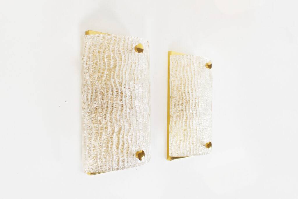 Set (2) of 1970s Italian brass & Murano glass wall lights