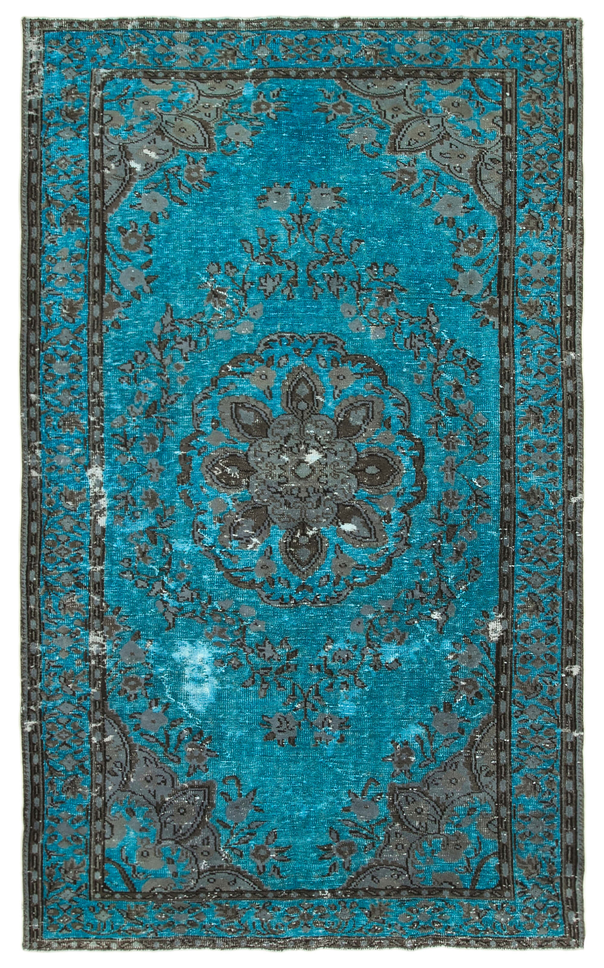 Hand-knotted distressed oriental 1970s 195 cm x 322 cm turquoise carpet
