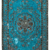 Hand-knotted distressed oriental 1970s 195 cm x 322 cm turquoise carpet
