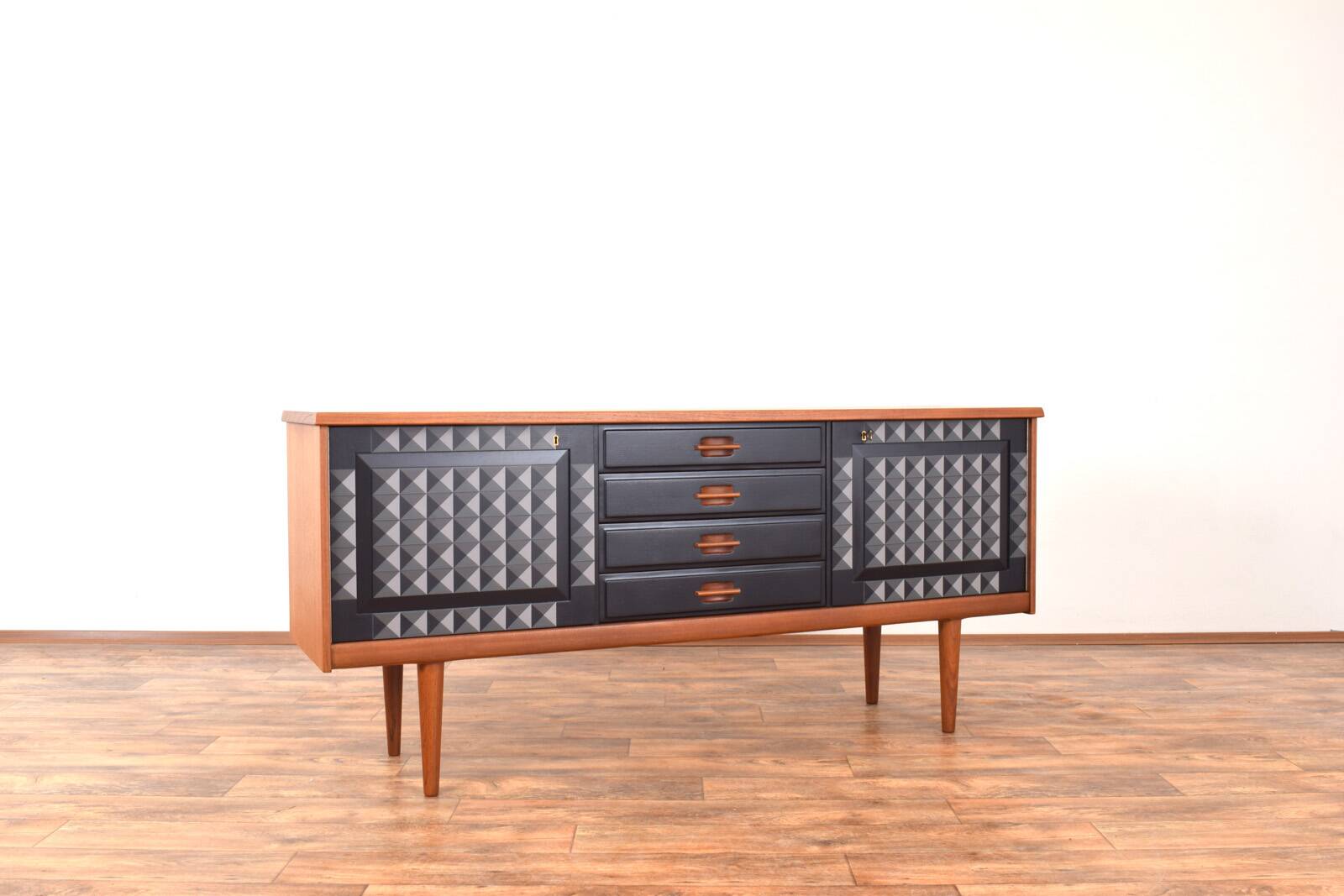 Mid-Century Op-Art Hand-Painted Teak Sideboard by Gustav Bahus, 1960s