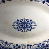 Oval dish Longwy model Louis XV white and blue 1850