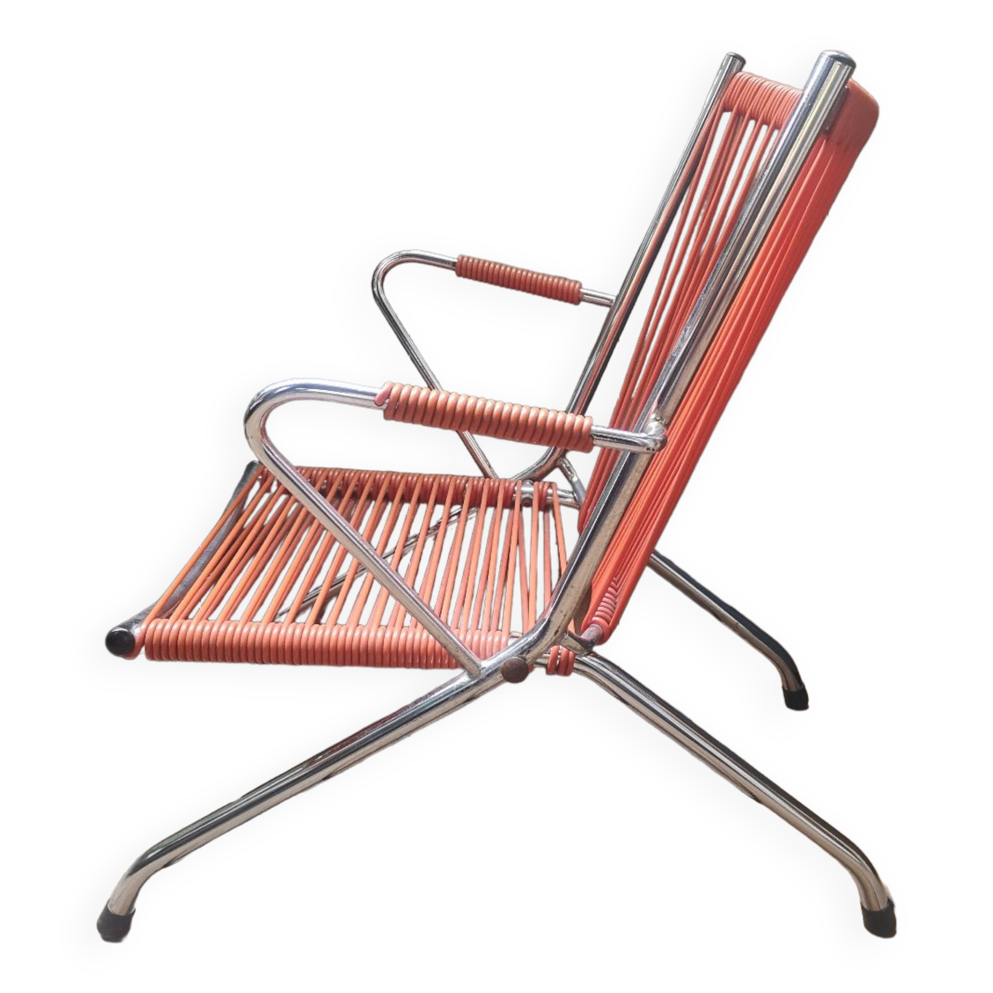 Armchair foldable child vintage 60's "scoubidou" orange