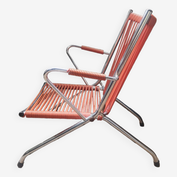 Chaise fauteuil enfant pliable vintage  60's "scoubidou" orange