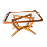 Table basse pliante en bois et laiton, 1950
