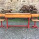 Vintage children's desk 2 places wood and metal with its 2 chairs.