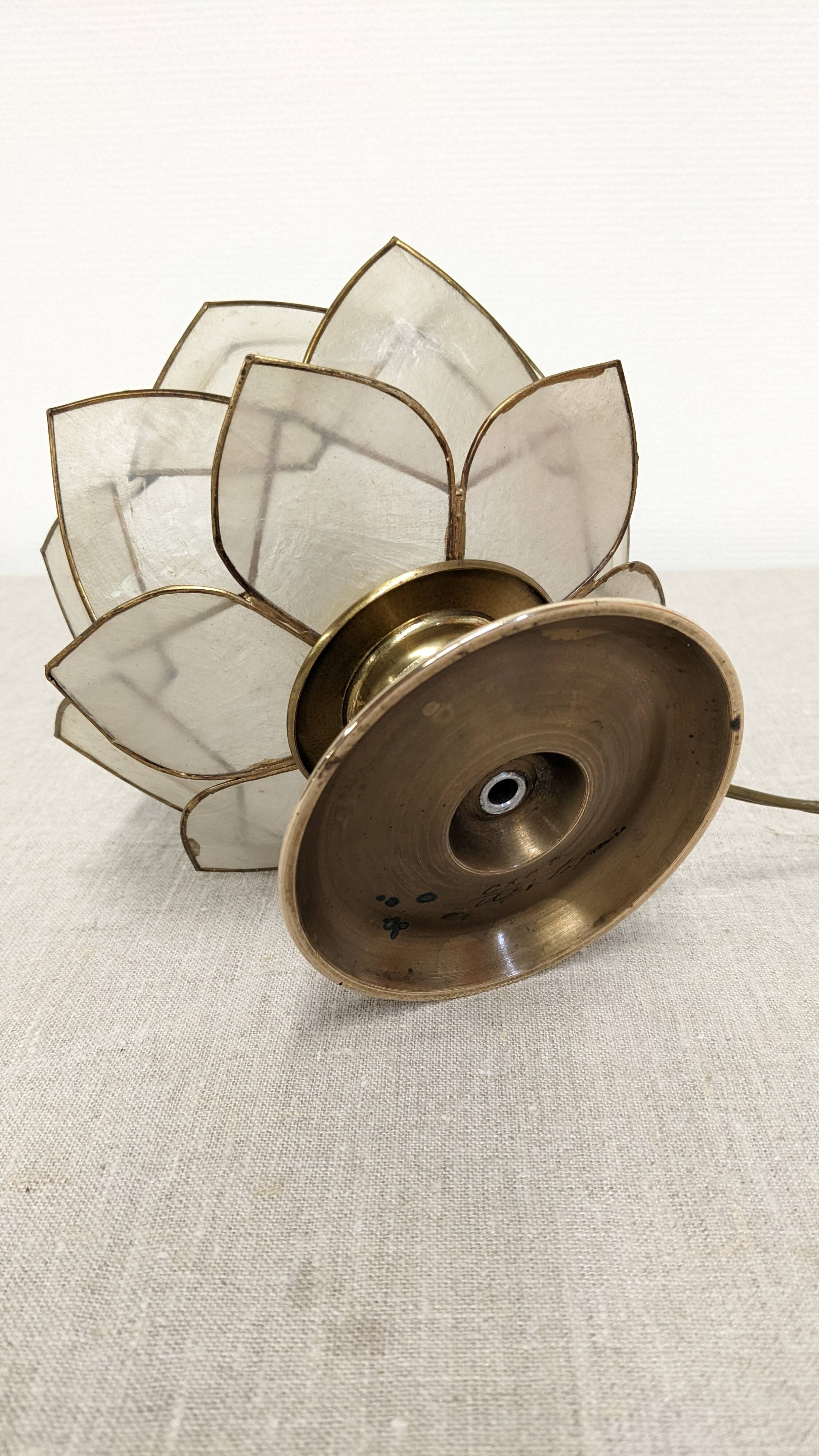 Pair of mother-of-pearl lotus flower bedside or mood lamps