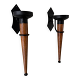 Large 2 Piece Vintage Modernist Iron and Wooden Candle Holders