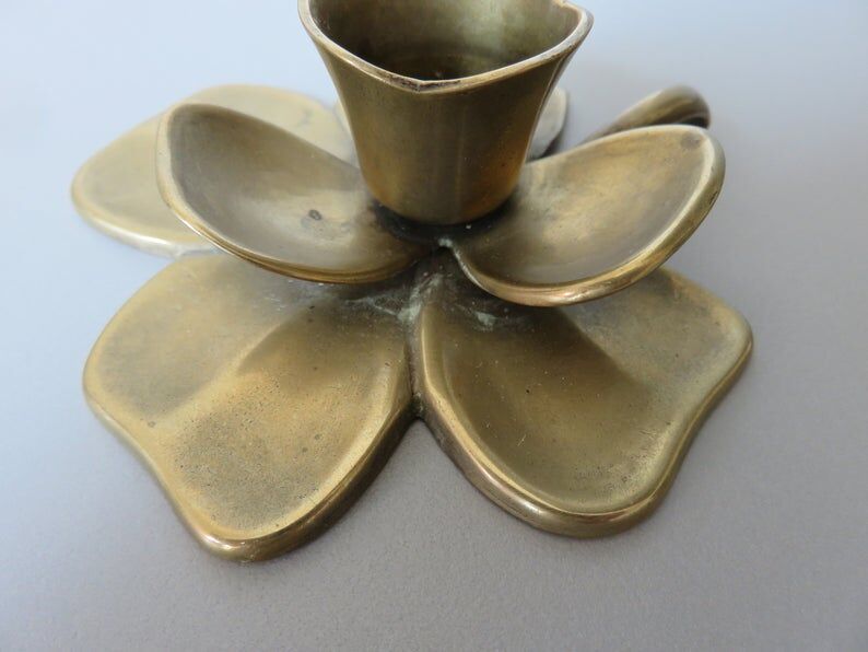Flower candle "4-leaf clover" in 70s brass