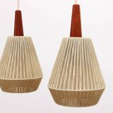 Vintage hanging lamp with two shades and teak, 1960s Sweden