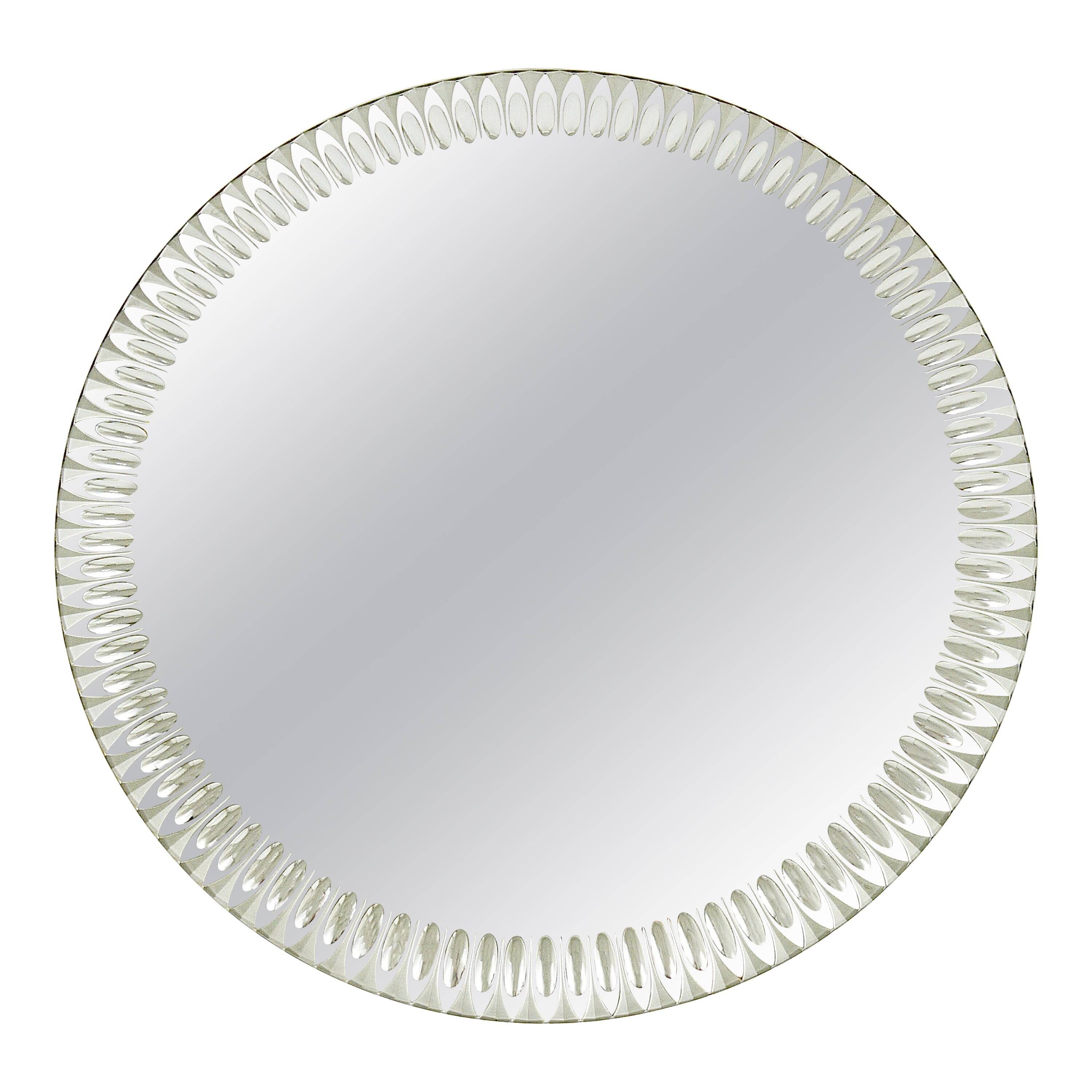 Miroir Mural Rond Facetté Effet Optique Cristal Arte Exceptionnel, Italie, Années 1960