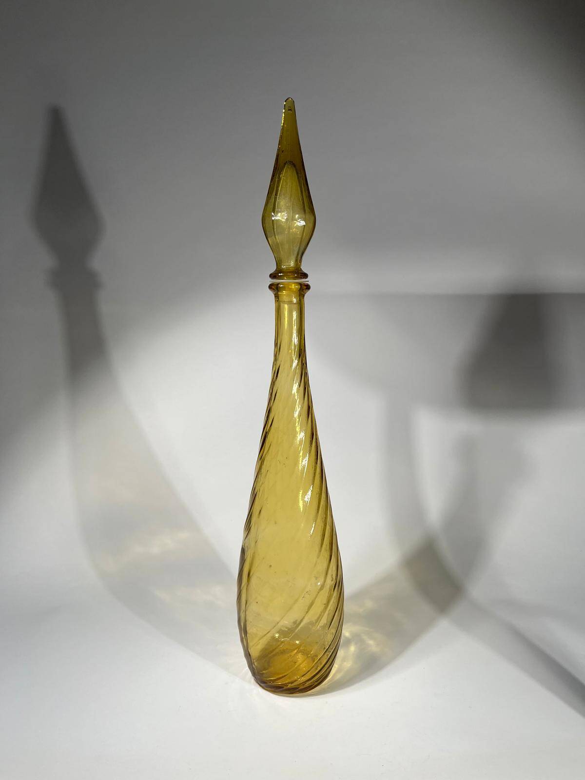 Yellow orange genie bottle in diamond wave textured glass, Glassware