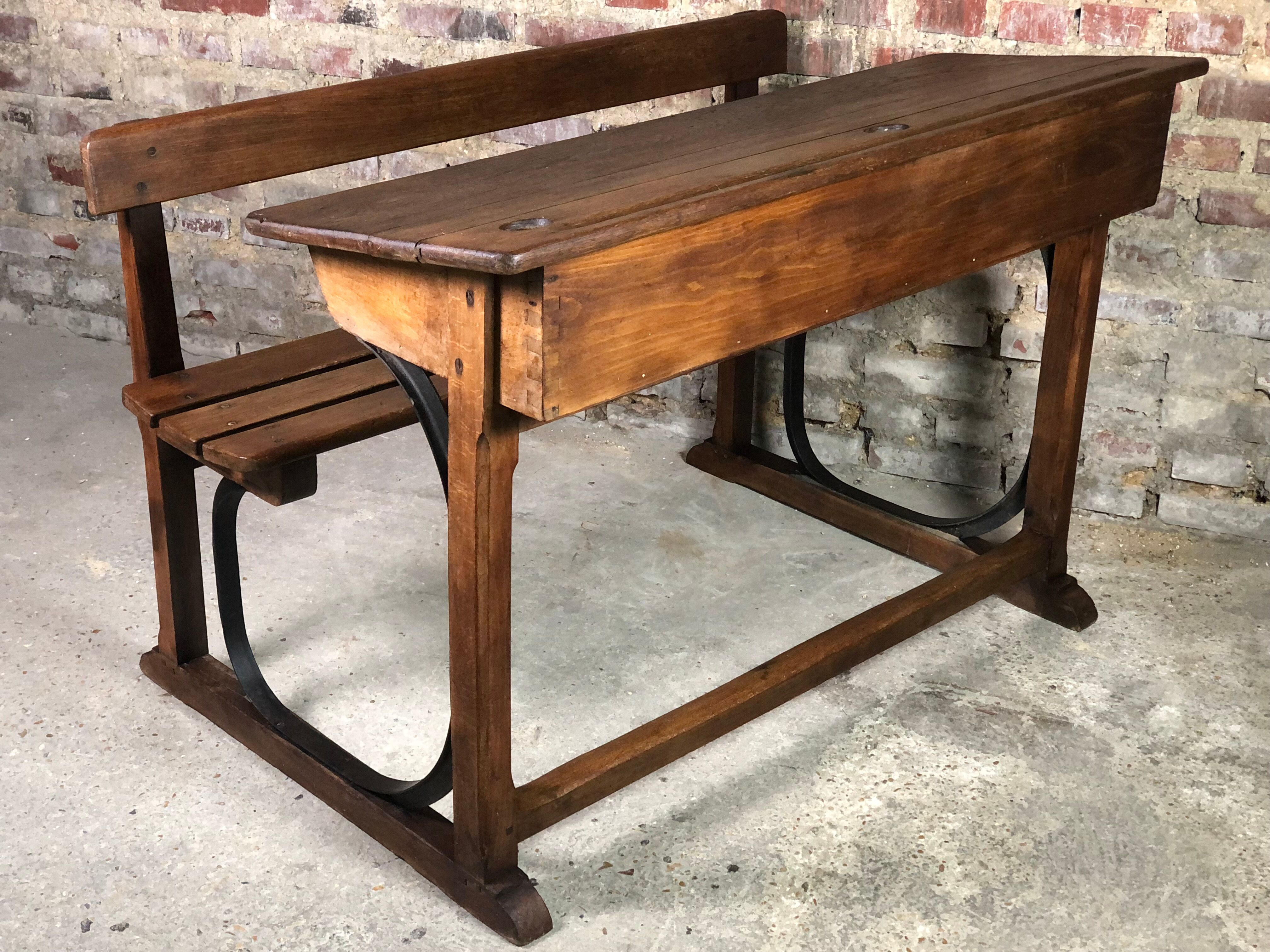 School desk in oak and iron frame 1930s