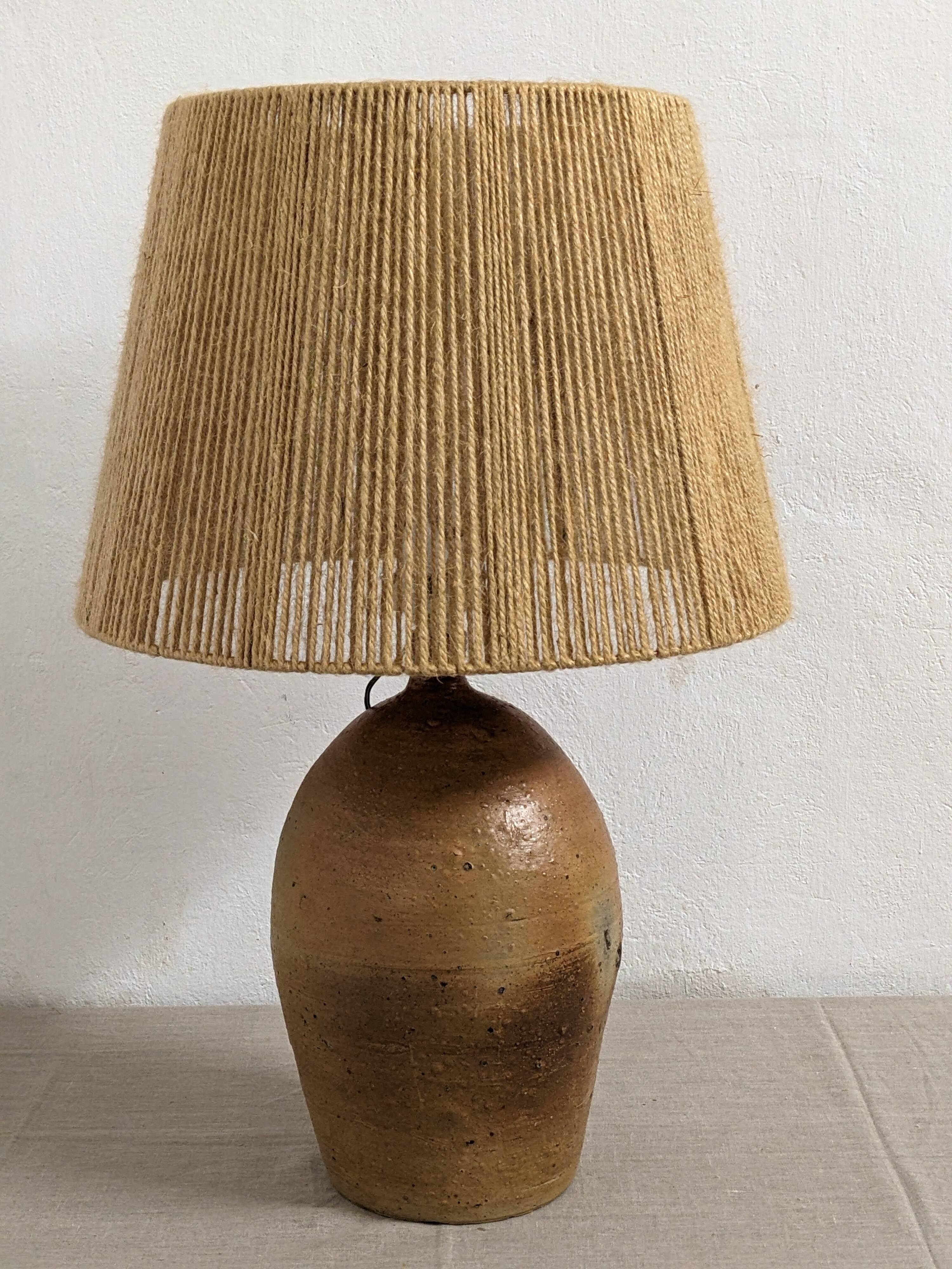XXL lamp in glazed stoneware and jute rope circa 1960