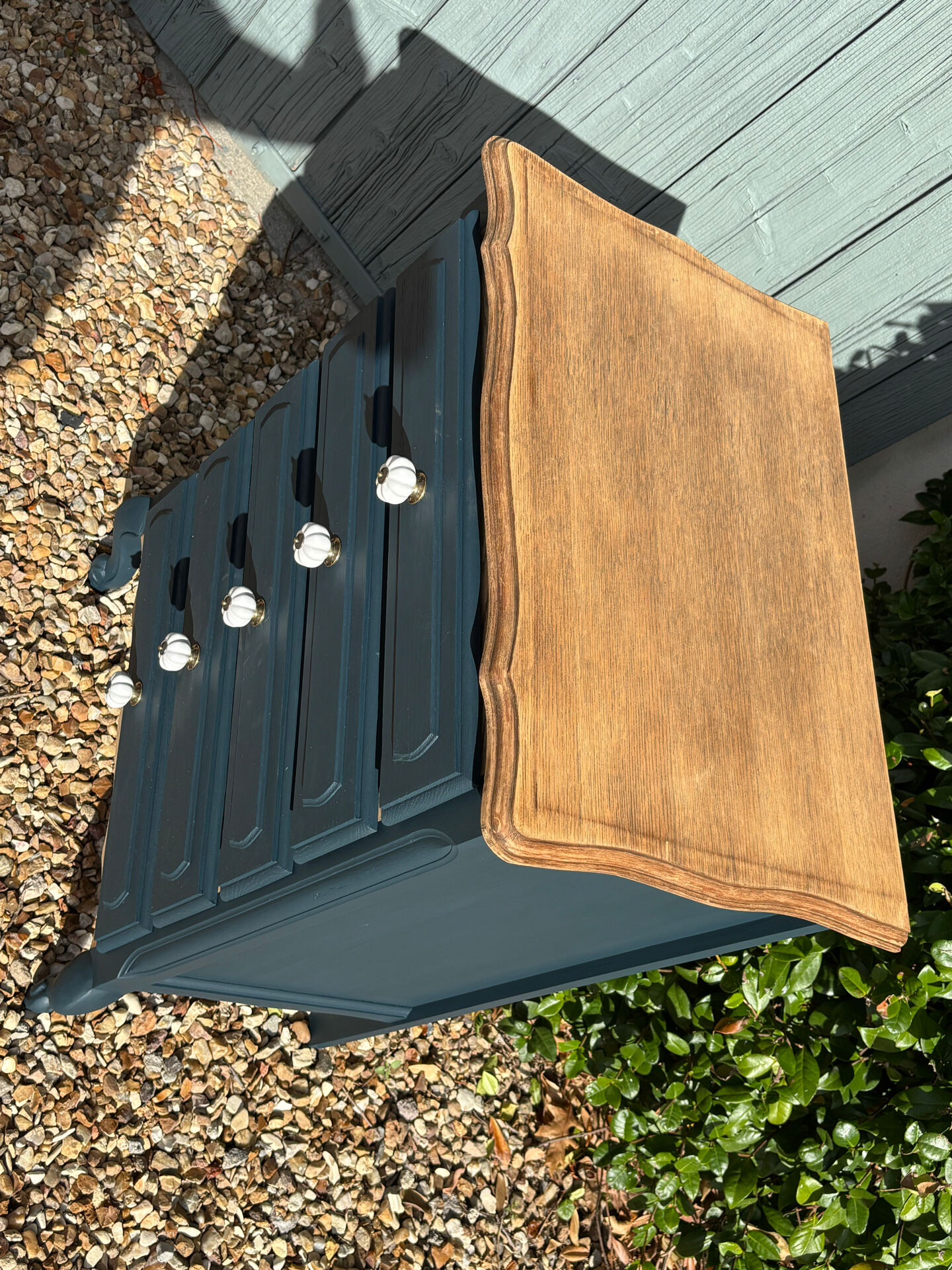 Revamped 5-drawer chest - Prussian Blue & Wood / Louis XV Style