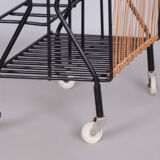 Original midcentury side table, metal, rattan, scandinavia, 1960s