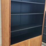 Large waxed pine bookcase with two doors