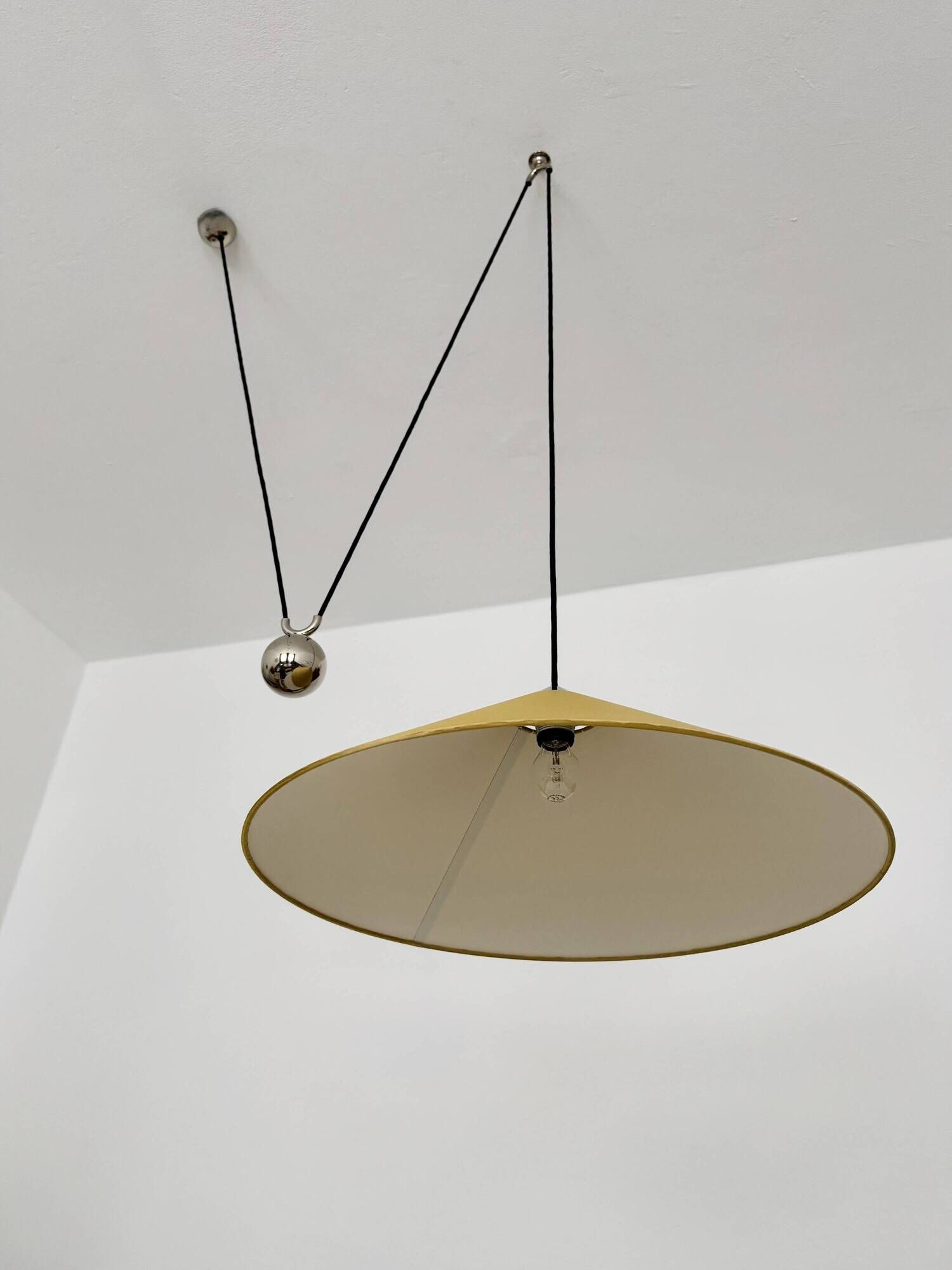 Adjustable Nickel Plated Pendant Lamp with Counterweight by Florian Schulz