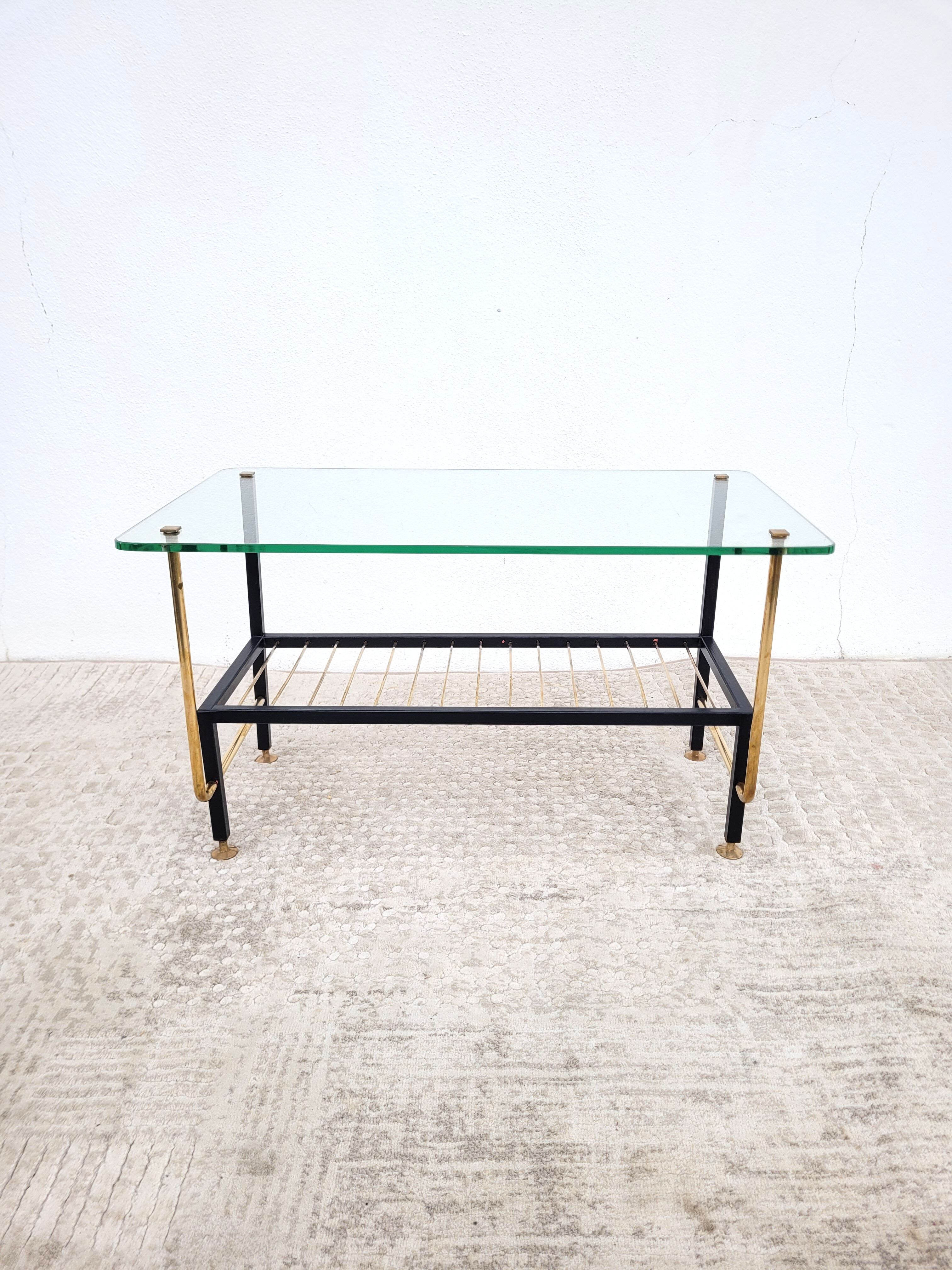 Asymmetrical coffee table 1960 glass and brass