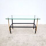 Asymmetrical coffee table 1960 glass and brass
