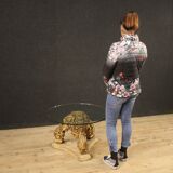 Italian lacquered and gilded round coffee table with glass top