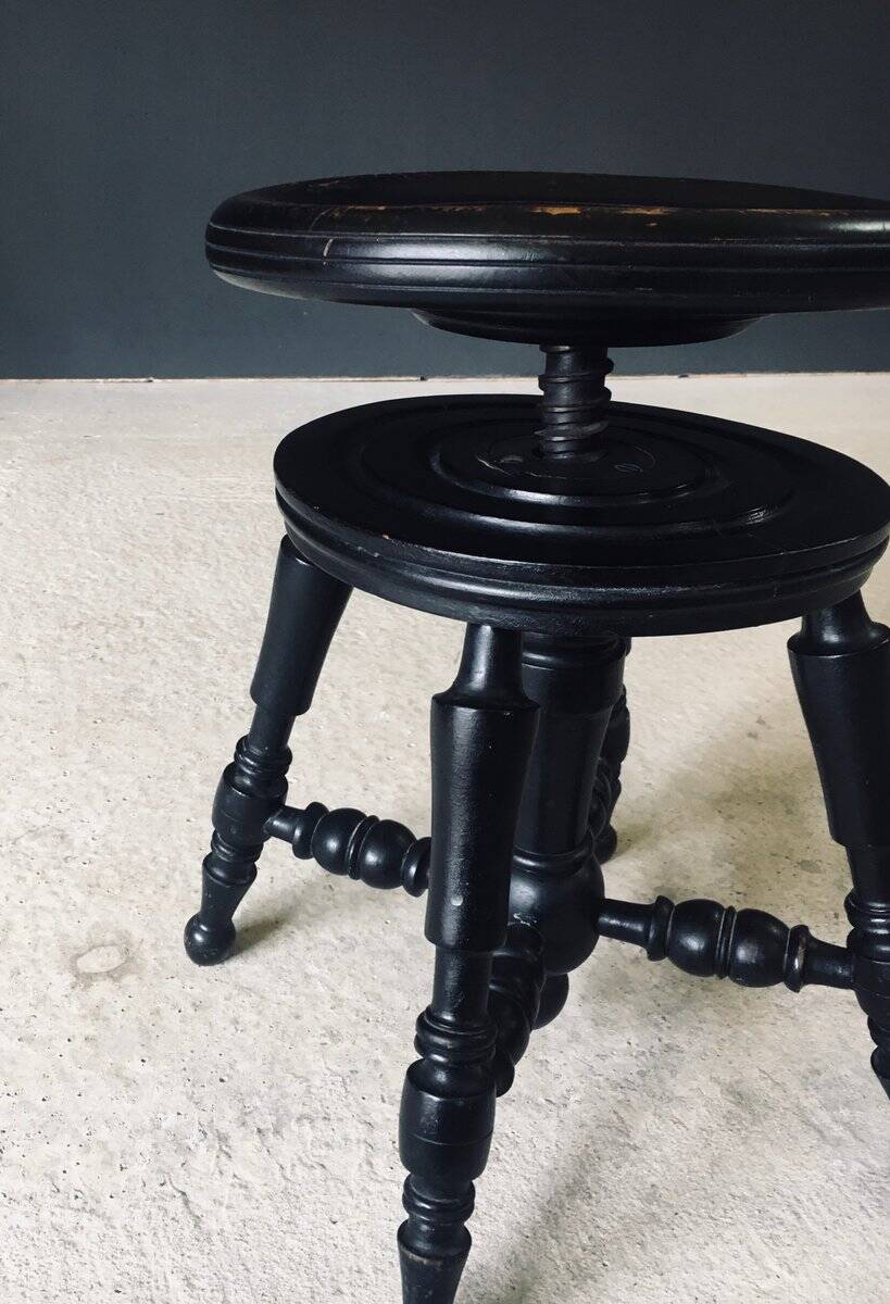 Early 20th Century Black Stained Piano Stool, 1890s