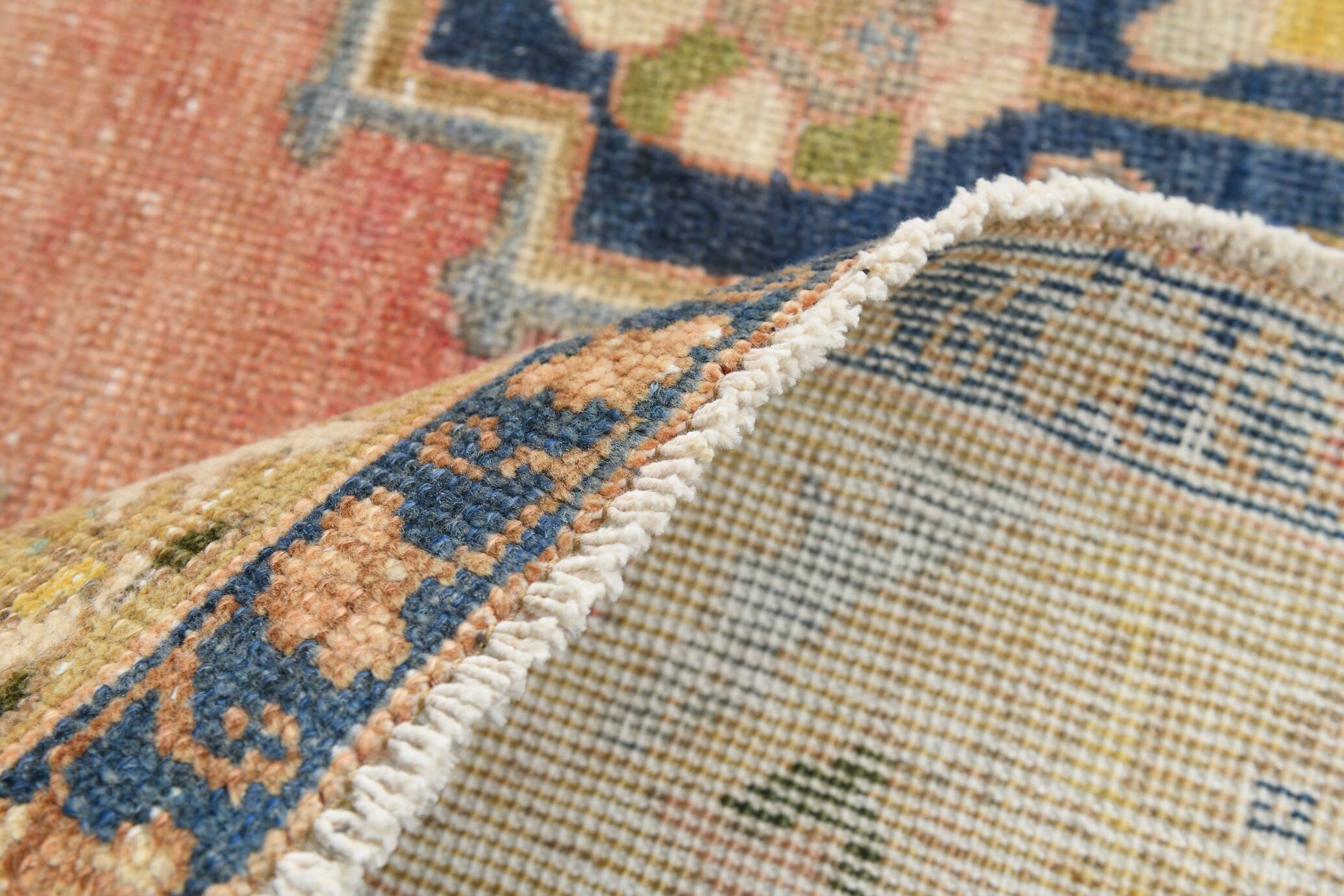 5x9 Peach Red Dark Blue Persian Area Rug, 153x290Cm SK 18900